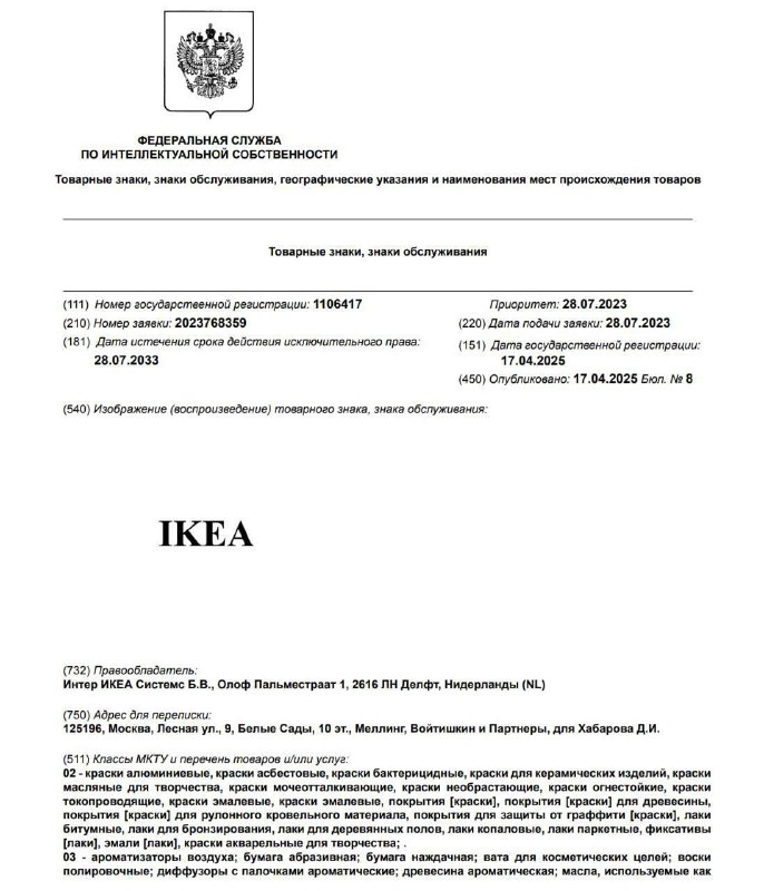Компания IKEA подала заявку на регистрацию товарного знака в России. Процесс рассмотрения заявки проходил в Роспатенте с июля 20…
